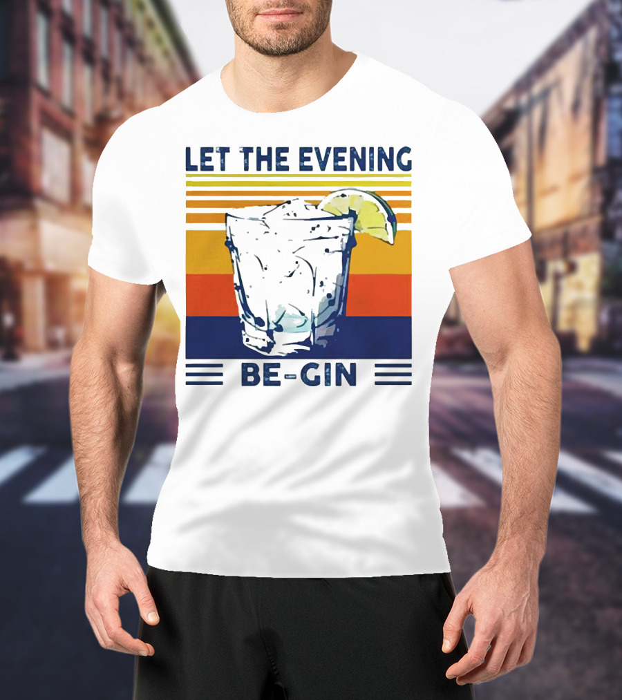 Let The Evening Be-Gin Retro Cocktail Glass And Lime T-Shirt
