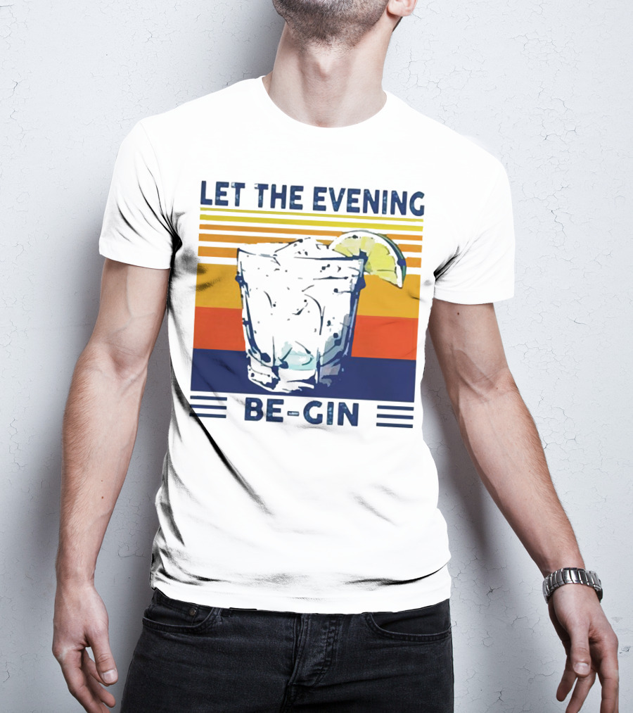 Let The Evening Be-Gin Retro Cocktail Glass And Lime T-Shirt