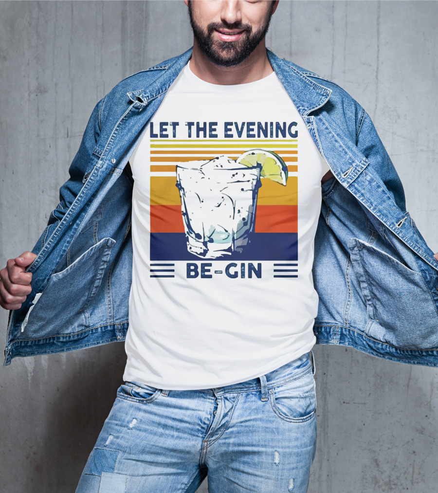 Let The Evening Be-Gin Retro Cocktail Glass And Lime T-Shirt