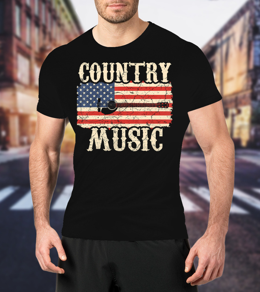 Country Music Vintage American Flag Guitar Retro 102 T-Shirt