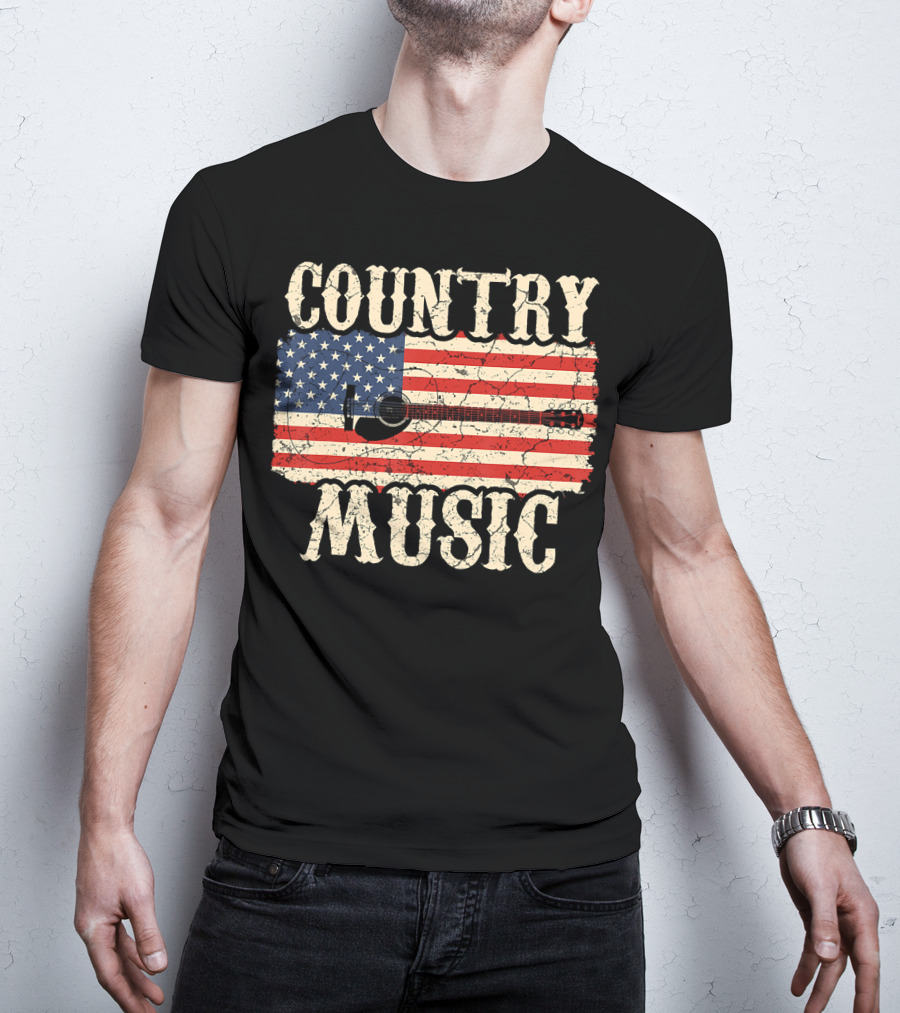 Country Music Vintage American Flag Guitar Retro 102 T-Shirt