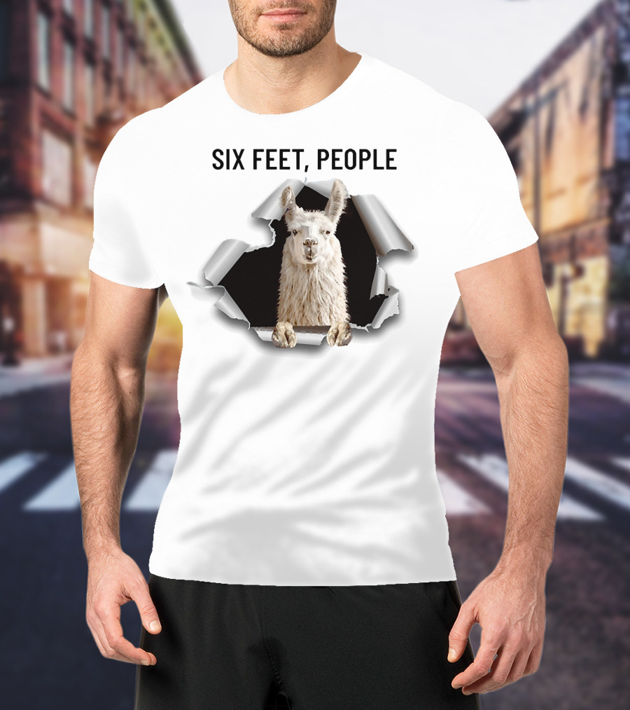 Six Feet People Llama Breaks Through Ripped Paper T-Shirt