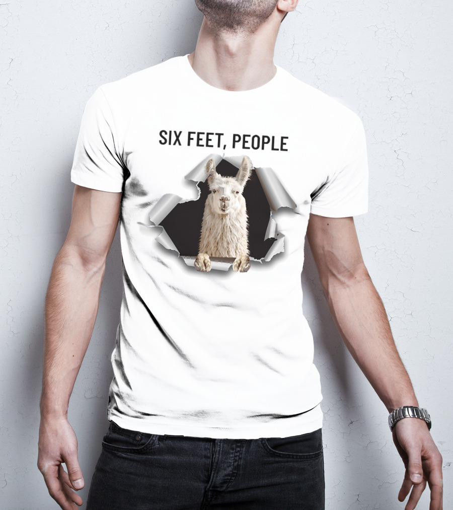 Six Feet People Llama Breaks Through Ripped Paper T-Shirt