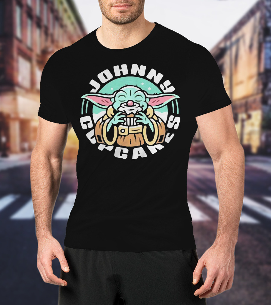 Johnny Cupcakes Baby Yoda Enjoying Cupcake T-Shirt