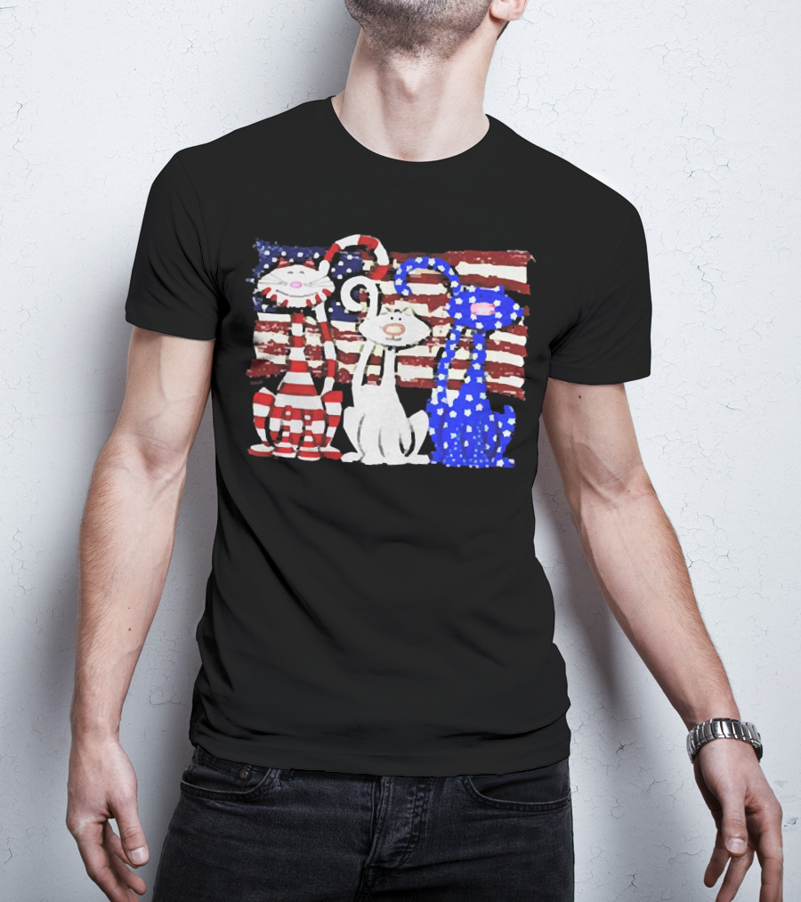 Cats With American Flag Stripes Stars Independence Day Veteran U.S T-Shirt