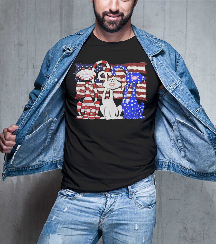 Cats With American Flag Stripes Stars Independence Day Veteran U.S T-Shirt