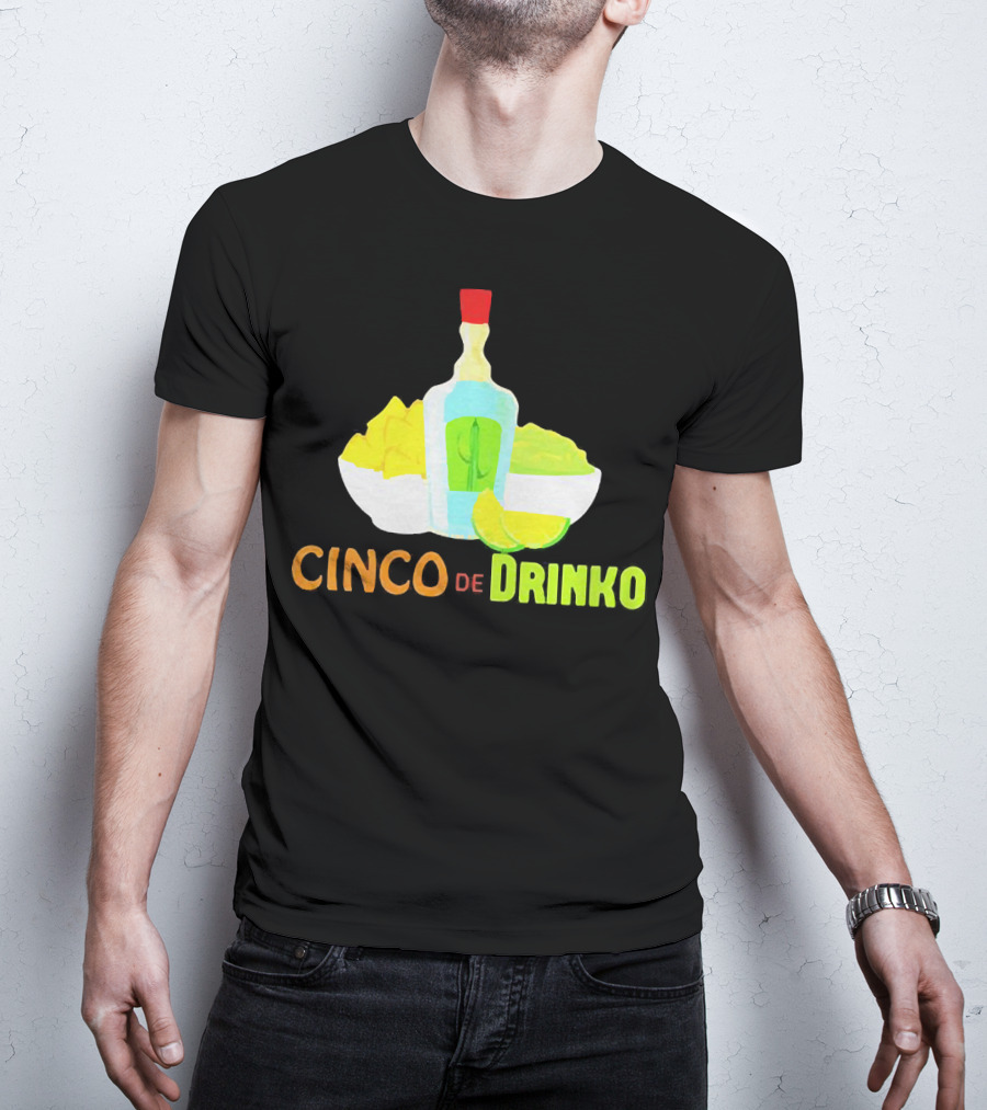 Cinco De Drinko Cinco De Mayo Wine Lemon Cocktail Bottle Lime Chips T-Shirt