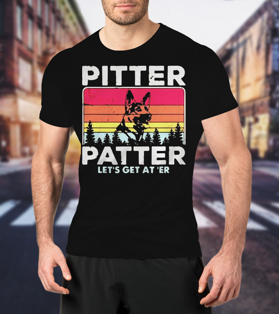 Pitter Patter German Shepherd Let's Get At 'Er Vintage Sunset Forest T-Shirt