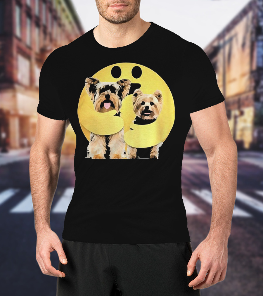 Iconic Hugging Emoji With Yorkie Dogs T-Shirt