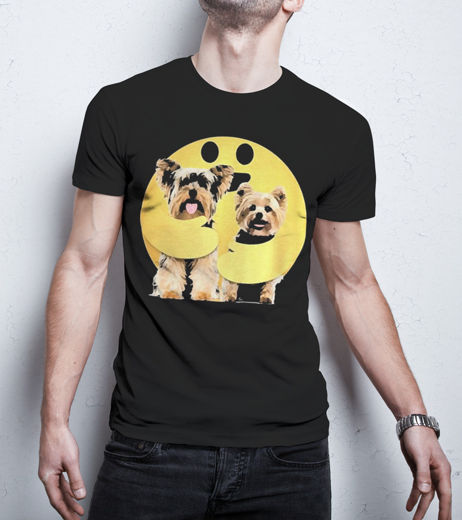 Iconic Hugging Emoji With Yorkie Dogs T-Shirt