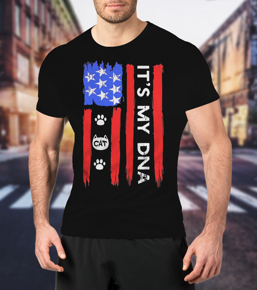 Independence Day It's My DNA Cat Paw American Flag T-Shirt