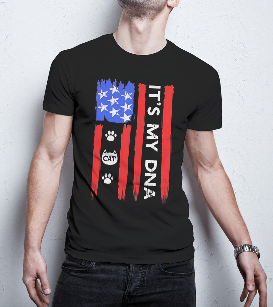 Independence Day It's My DNA Cat Paw American Flag T-Shirt