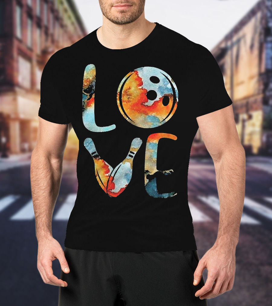 LOVE Bowling Pins And Ball Colorful Print T-Shirt