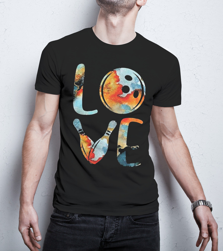 LOVE Bowling Pins And Ball Colorful Print T-Shirt