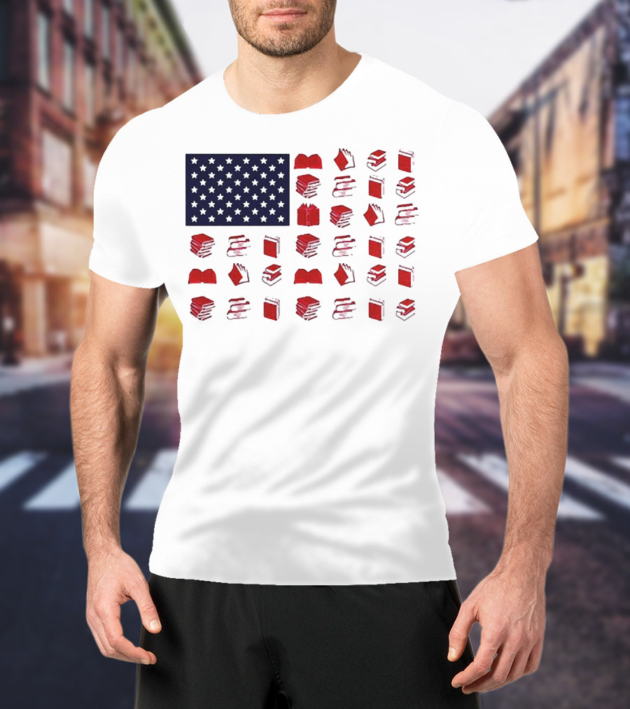 American Flag Made Of Books Veteran Independence Day T-Shirt
