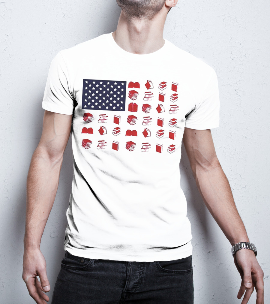 American Flag Made Of Books Veteran Independence Day T-Shirt