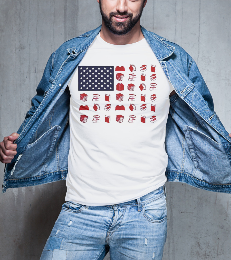 American Flag Made Of Books Veteran Independence Day T-Shirt