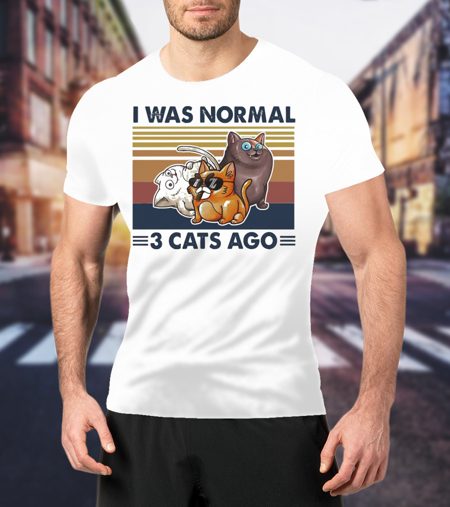 I Was Normal 3 Cats Ago Retro Style Black Version T-Shirt