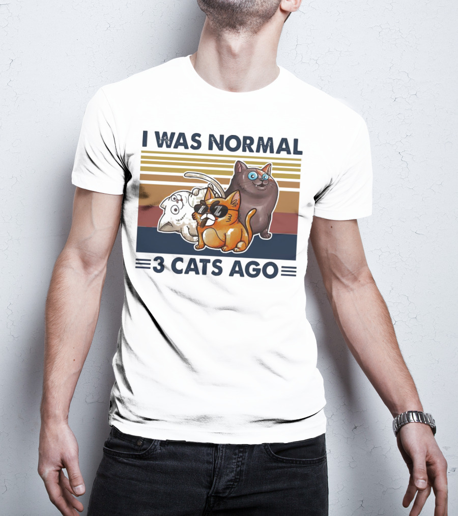 I Was Normal 3 Cats Ago Retro Style Black Version T-Shirt