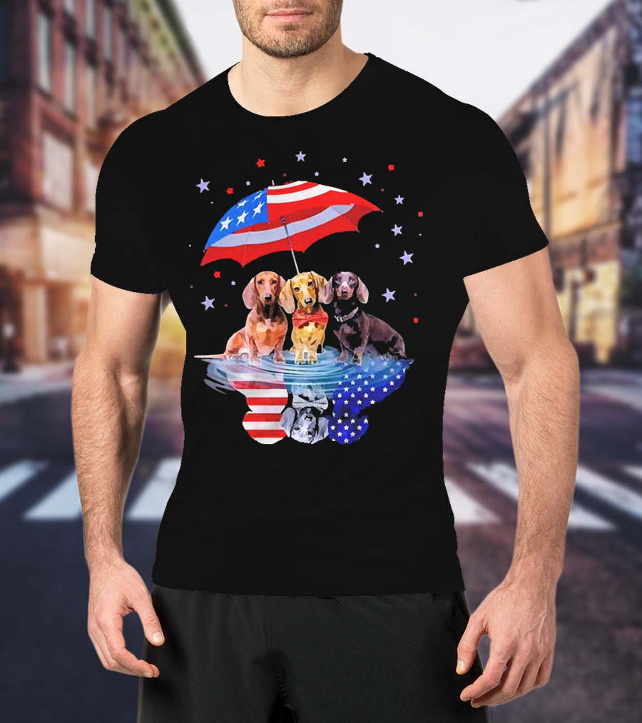 Dogs Dachshund American Flag Stars Umbrella T-Shirt