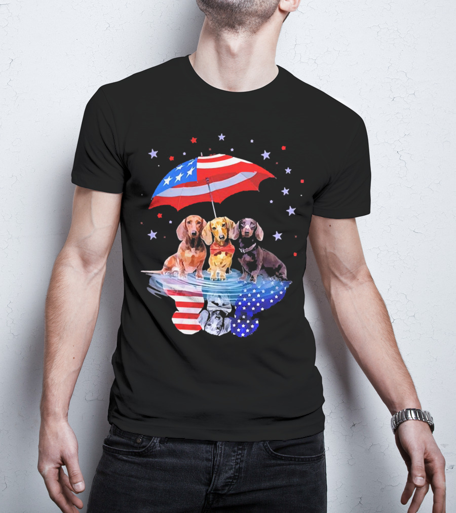 Dogs Dachshund American Flag Stars Umbrella T-Shirt