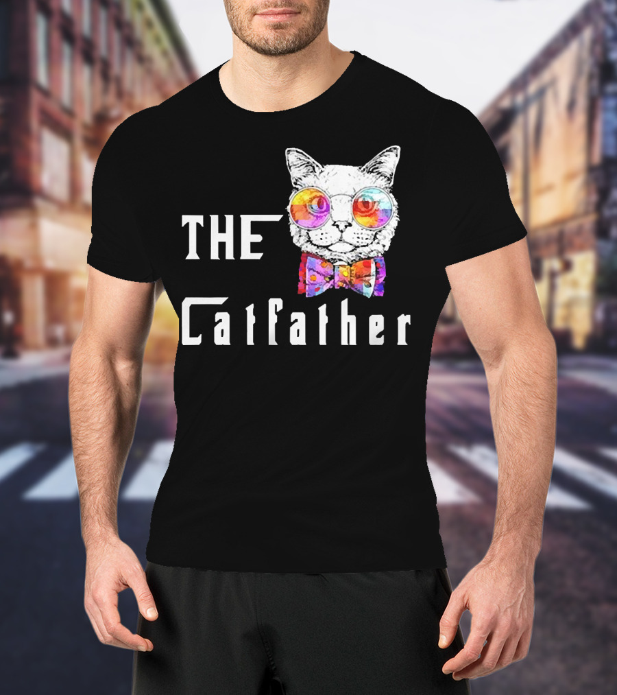 The Catfather Nerd Cat With Glasses And Bow T-Shirt