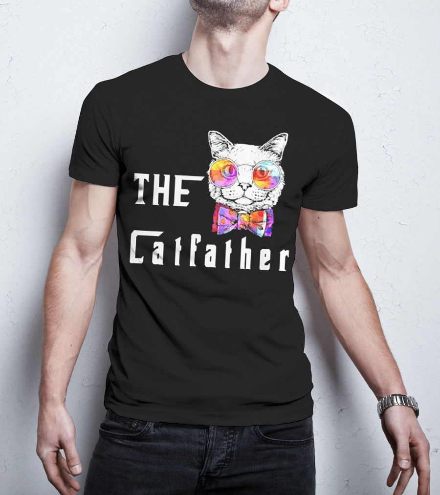 The Catfather Nerd Cat With Glasses And Bow T-Shirt