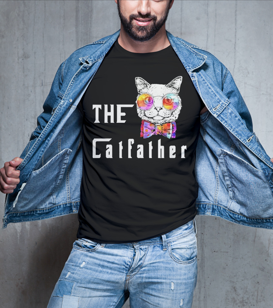 The Catfather Nerd Cat With Glasses And Bow T-Shirt