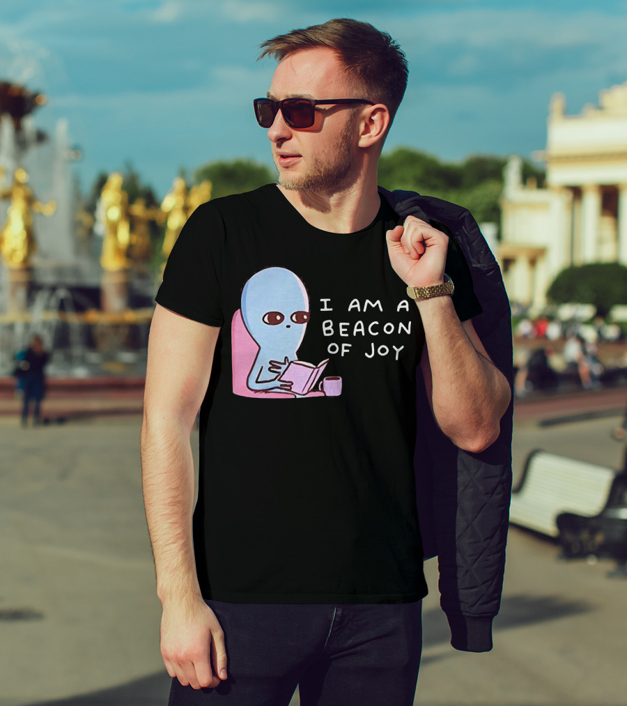 Strange Planet I Am A Beacon Of Joy Alien Reading Book With Coffee T-Shirt