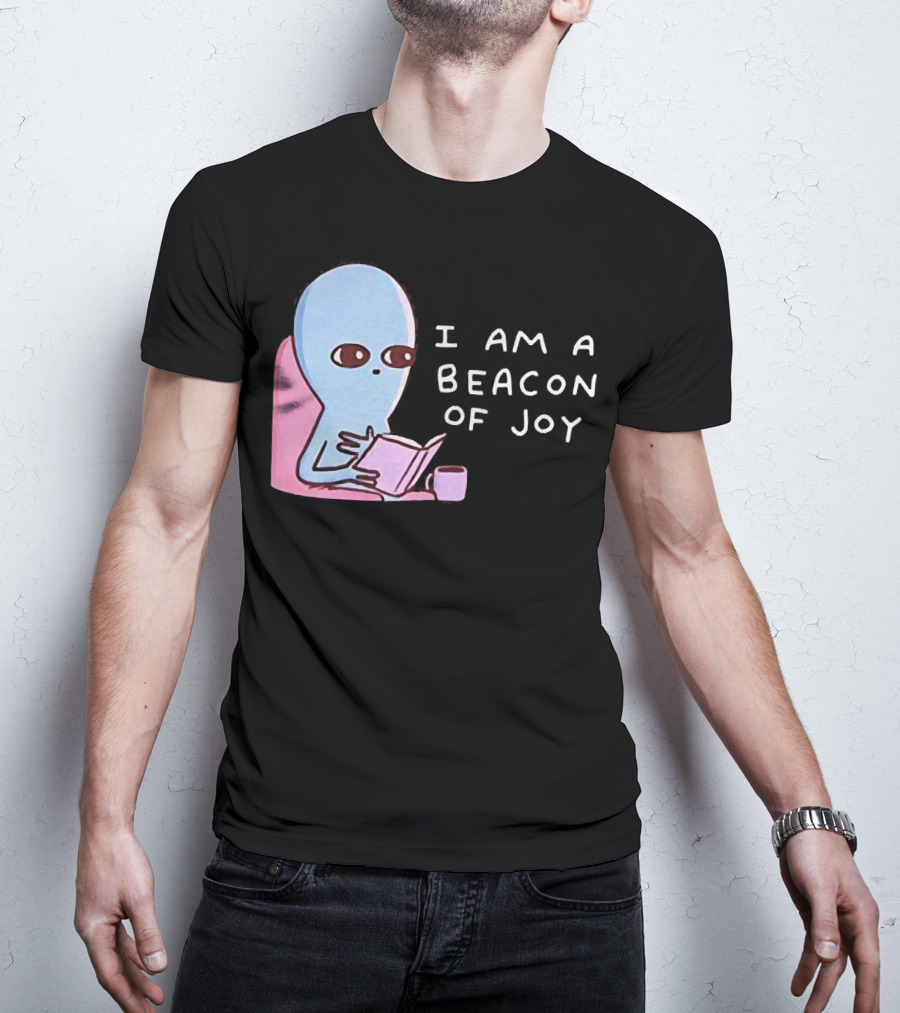 Strange Planet I Am A Beacon Of Joy Alien Reading Book With Coffee T-Shirt