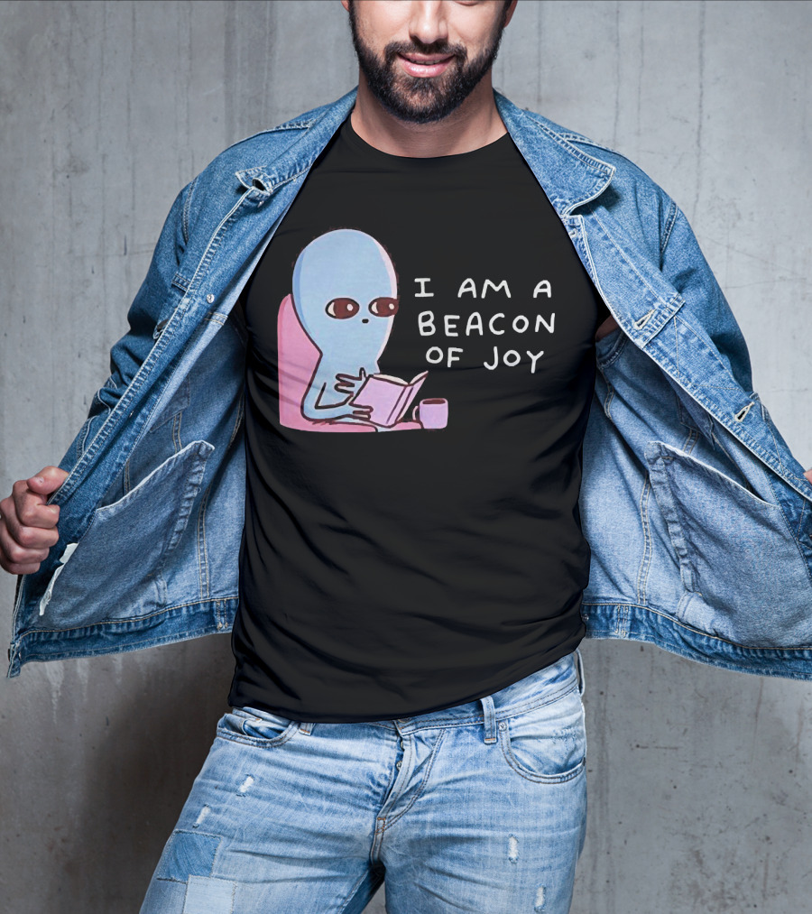 Strange Planet I Am A Beacon Of Joy Alien Reading Book With Coffee T-Shirt