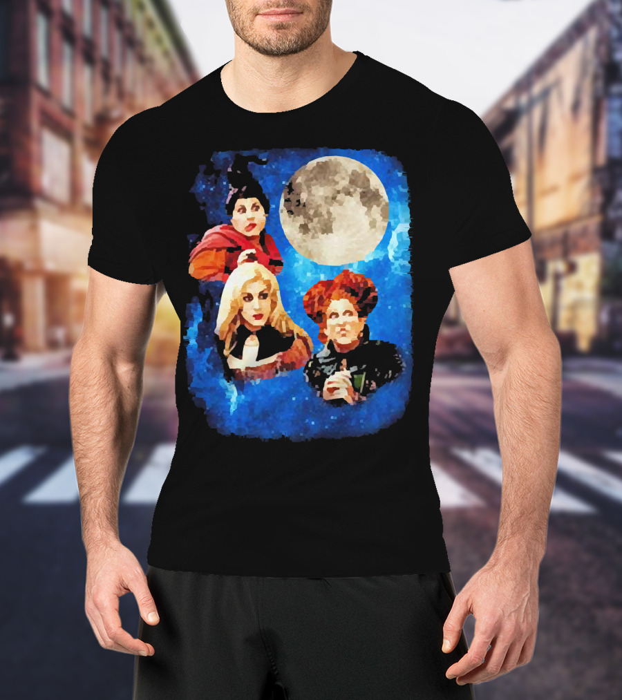 Three Hocus Pocus Moon Sanderson Sisters Night Sky T-Shirt