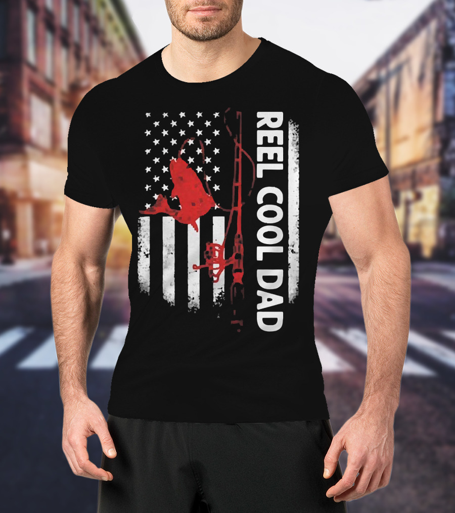 Reel Cool Dad American Flag Fishing Veteran T-Shirt