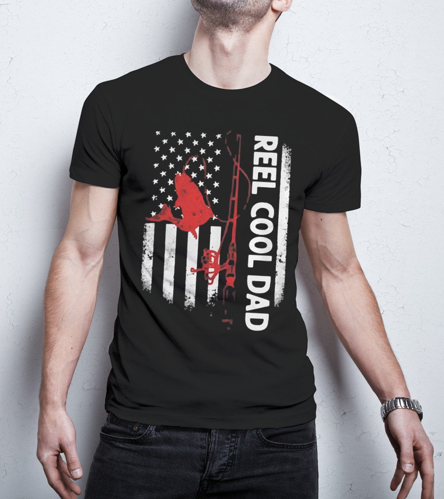Reel Cool Dad American Flag Fishing Veteran T-Shirt