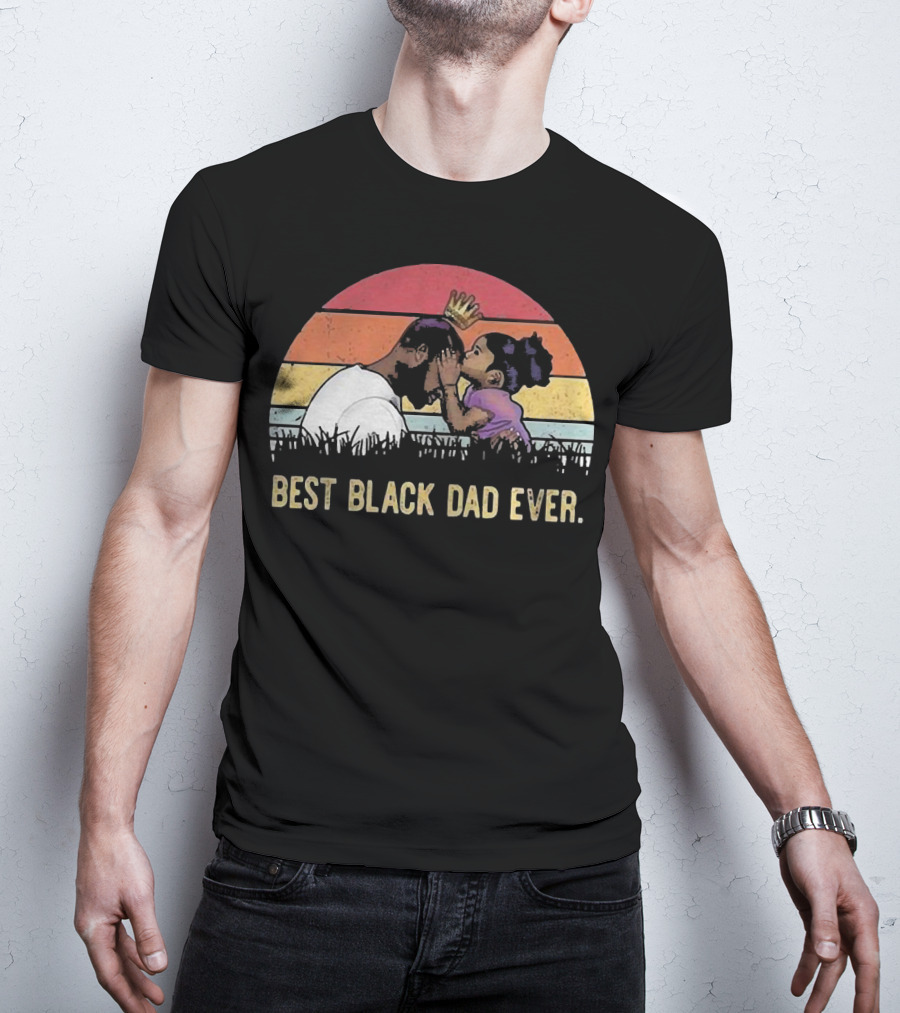 Best Black Dad Ever Vintage Sunset Father And Daughter T-Shirt