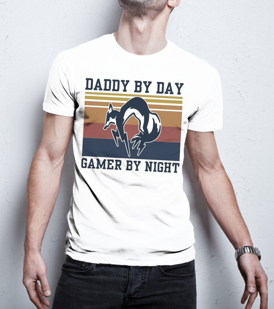 Daddy By Day Gamer By Night Retro Foxhound T-Shirt