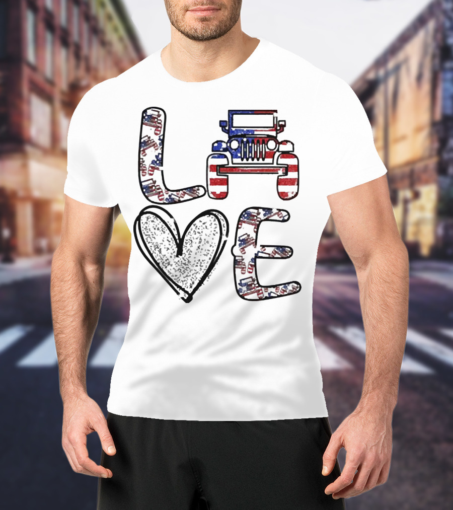 Love Jeep American Flag Enthusiast T-Shirt