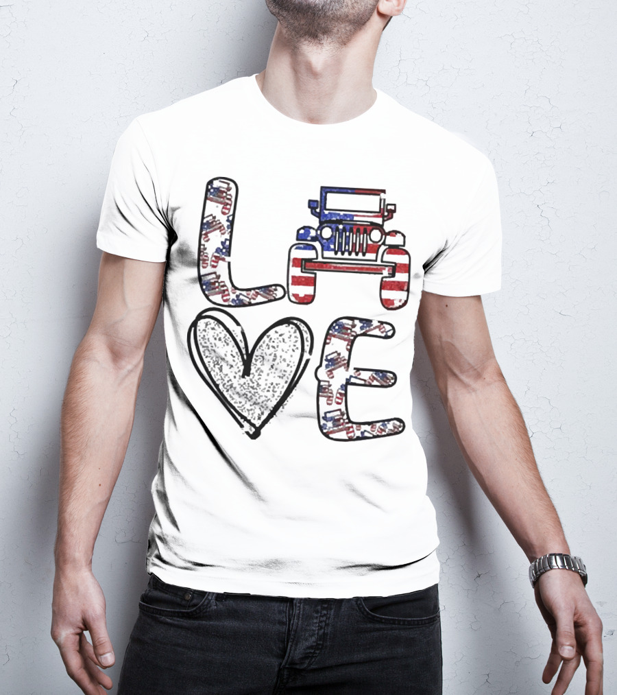 Love Jeep American Flag Enthusiast T-Shirt