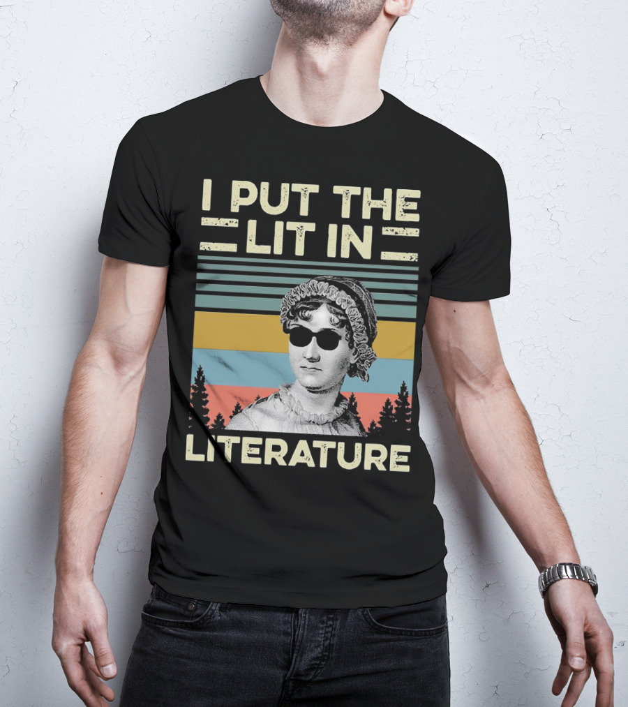 I Put The Lit In Literature Jane Austen Vintage Sunglasses Retro Forest Stripes T-Shirt
