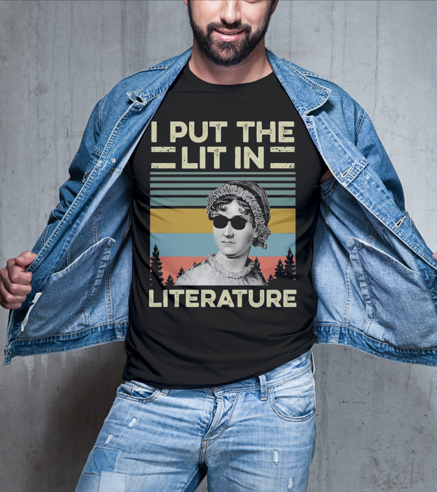 I Put The Lit In Literature Jane Austen Vintage Sunglasses Retro Forest Stripes T-Shirt