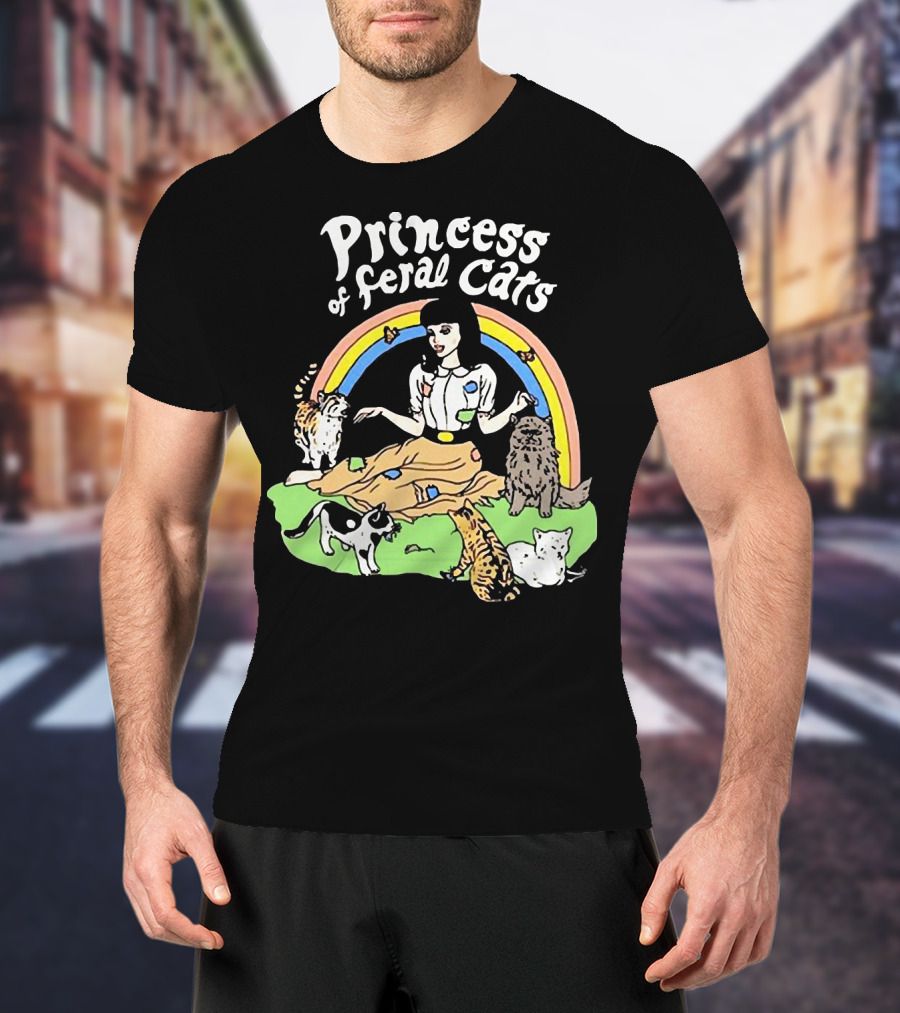 Princess Of Feral Cats With Rainbow And Cats In T-Shirt