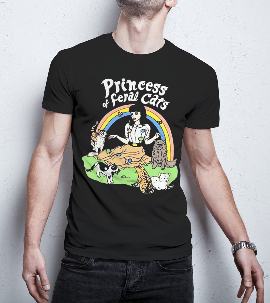 Princess Of Feral Cats With Rainbow And Cats In T-Shirt
