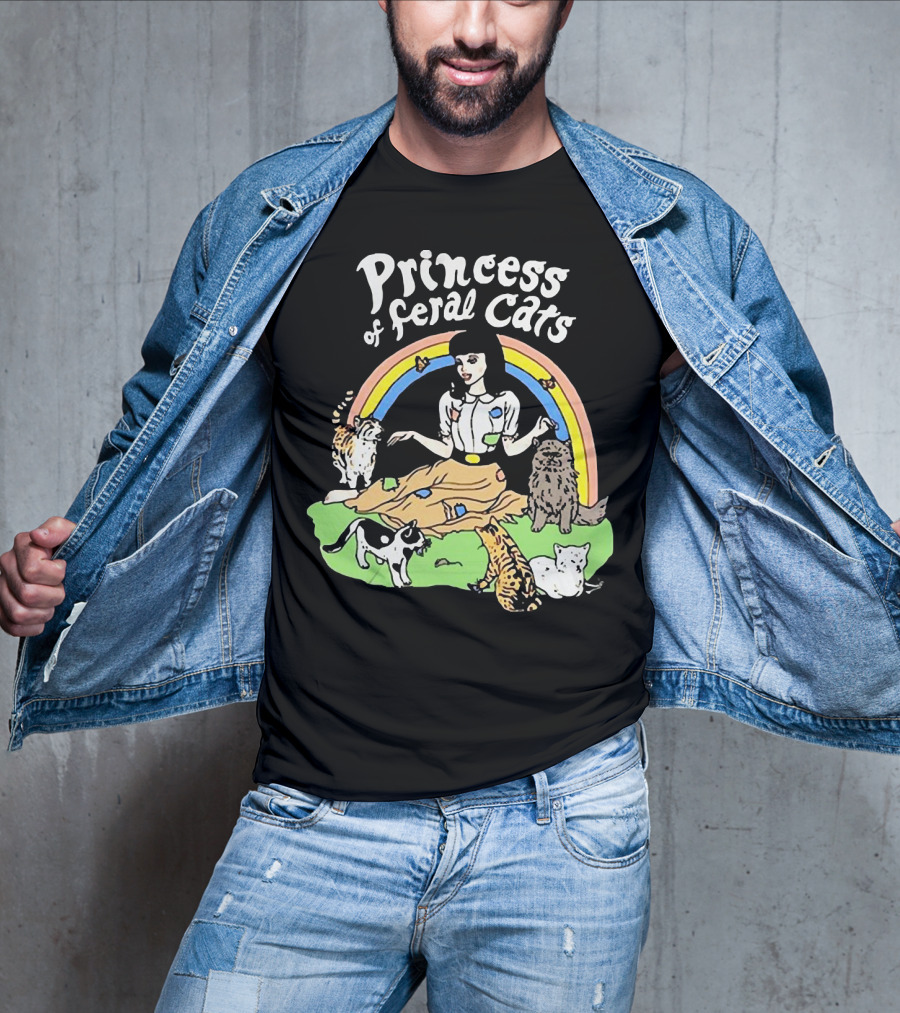 Princess Of Feral Cats With Rainbow And Cats In T-Shirt