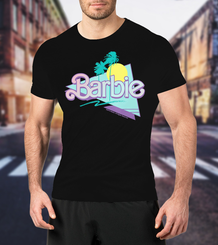 Barbie Pastel 90s Retro Logo With Palm Trees And Sunburst T-Shirt