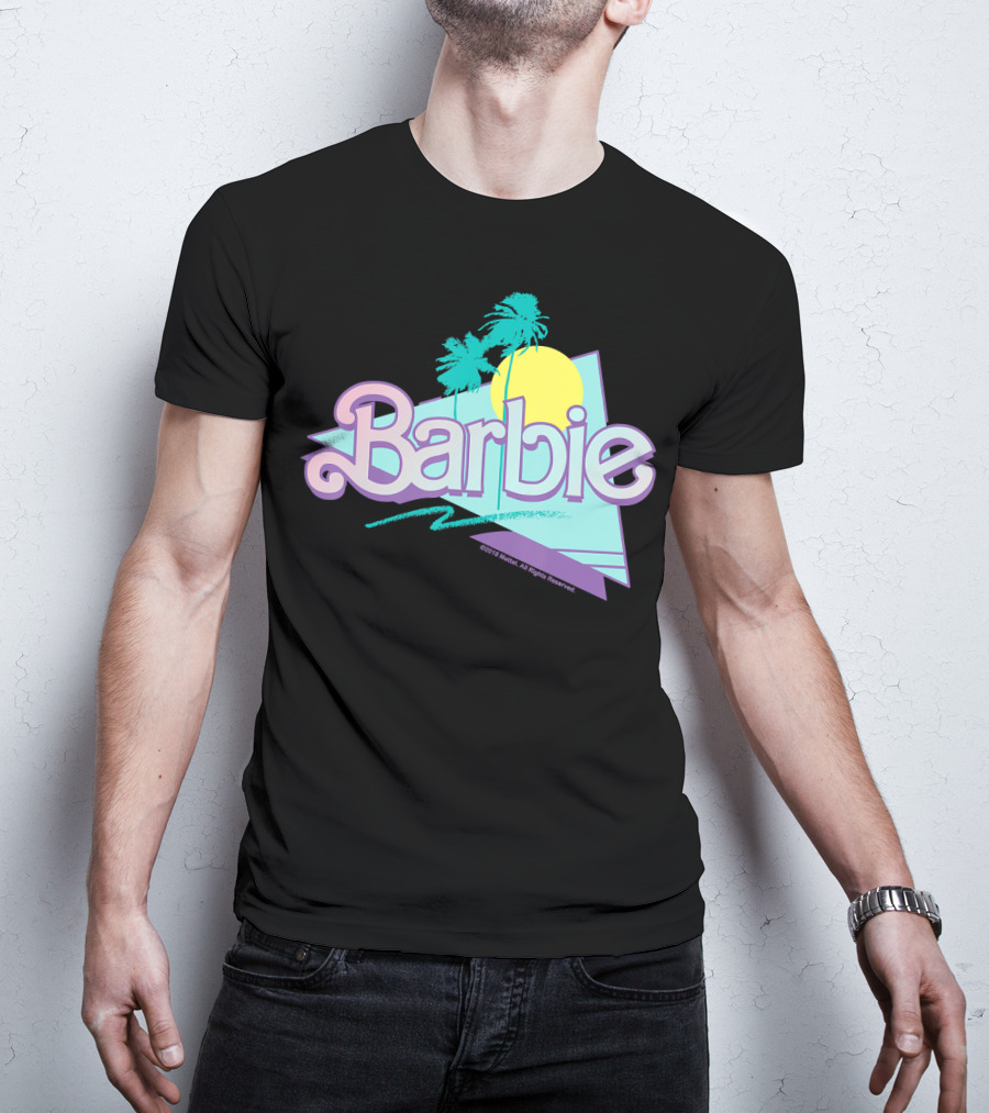 Barbie Pastel 90s Retro Logo With Palm Trees And Sunburst T-Shirt