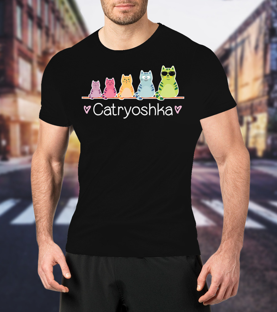 Catryoshka Cute Cats Matryoshka Russian Nesting Doll Colorful Kitty Lineup T-Shirt