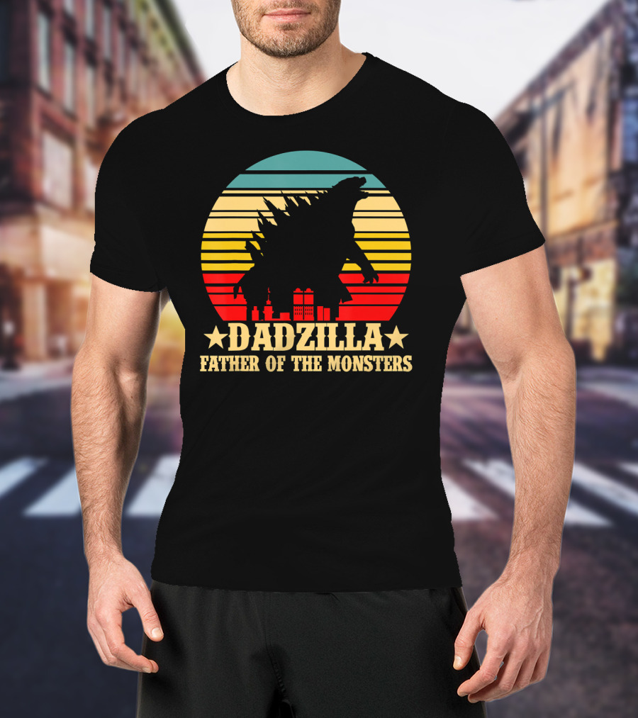 Dadzilla Father Of The Monsters Dinosaur Retro Sunset Monster T-Shirt