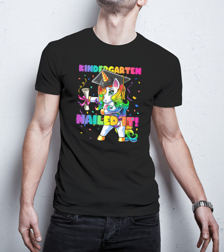 Kindergarten Nailed It Flossing Unicorn Graduation Cap T-Shirt