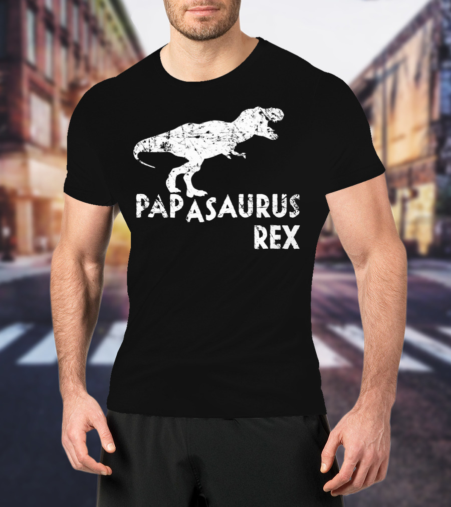Mens Papasaurus Rex Funny Cute Dinosaur Father's Day T-Rex T-Shirt