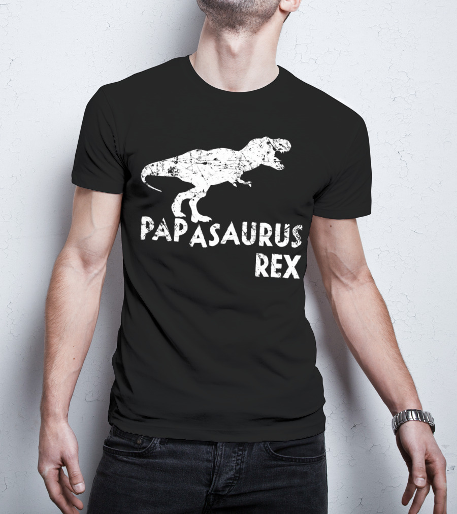 Mens Papasaurus Rex Funny Cute Dinosaur Father's Day T-Rex T-Shirt
